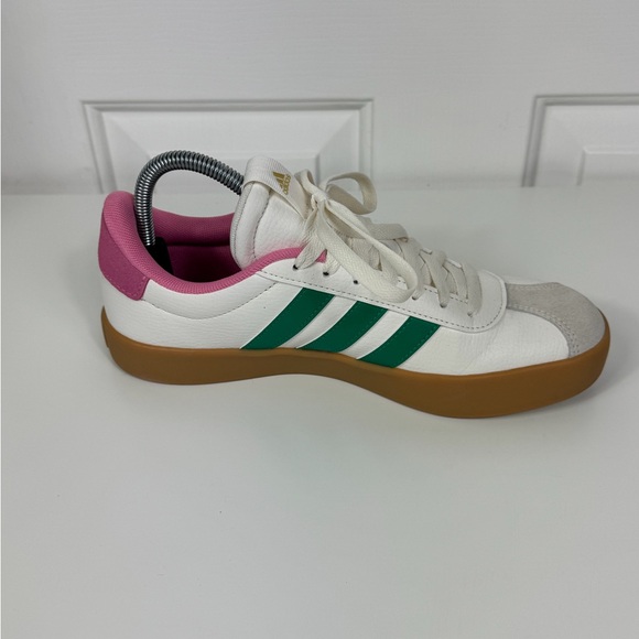 adidas VL Court 3.0 Sneaker White, Green, Pink - Women’s Size 8 EUC - Picture 2 of 9